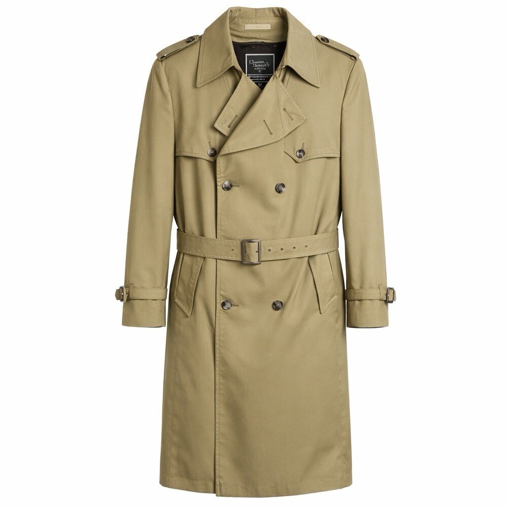 Vintage Men’s Christian Dior Monsieur Trench Coat Khaki Double Breasted Belted